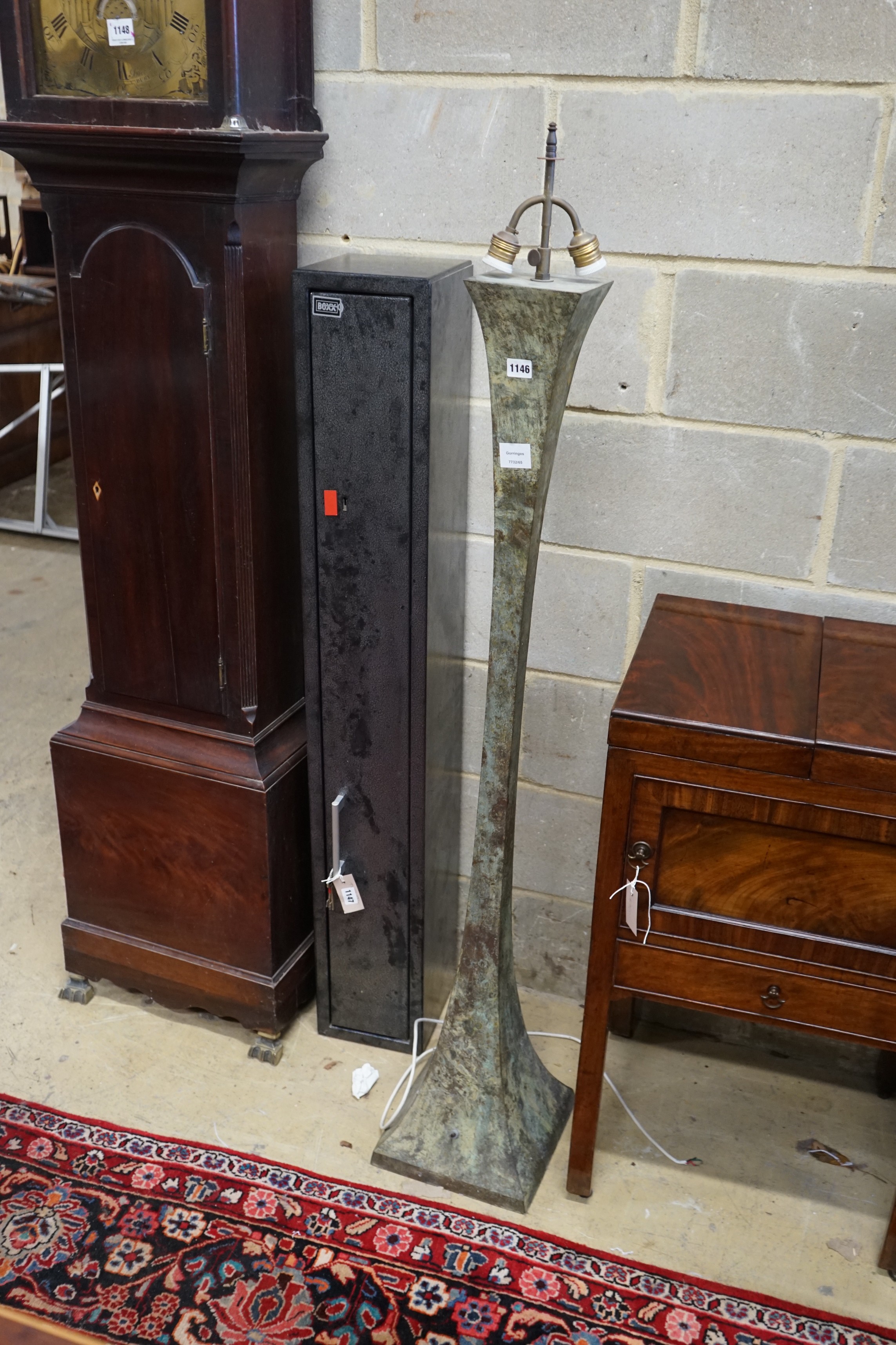 A Chinese bronze standard lamp, height including fittings, 156cm